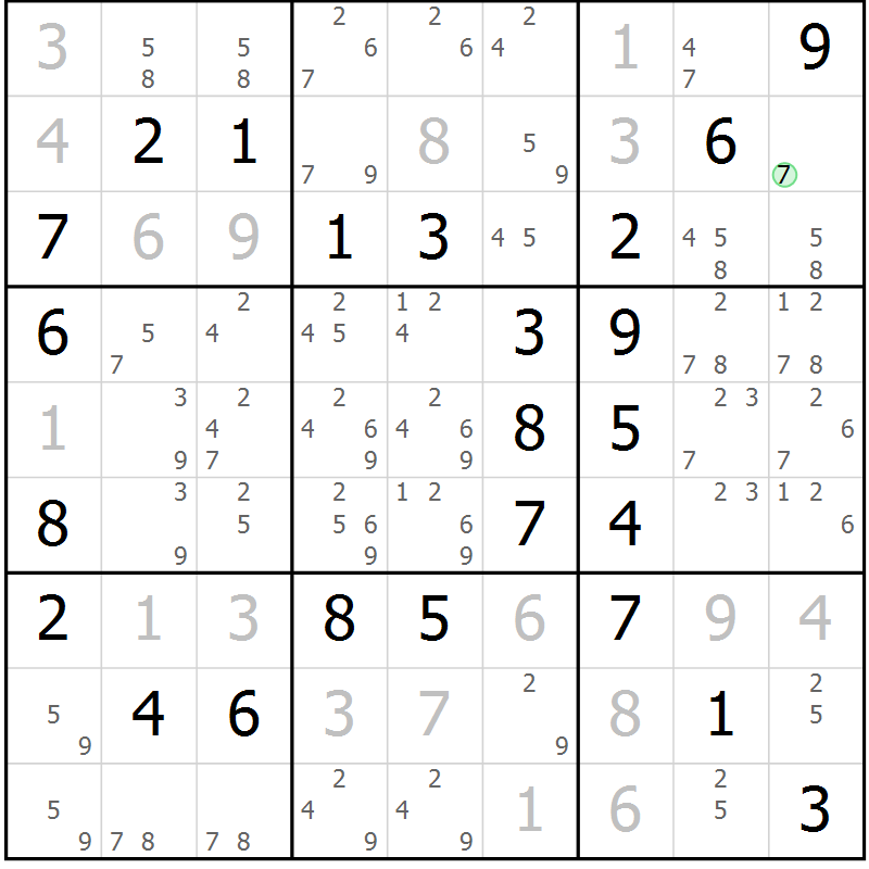 Position des candidats pour la solution de la Gr 59 page 62 du magazine de sudoku Virtuose n° 117