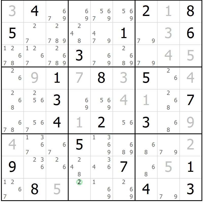 Position des candidats pour la solution de la Gr 6 page 9 du magazine de sudoku Virtuose n° 117