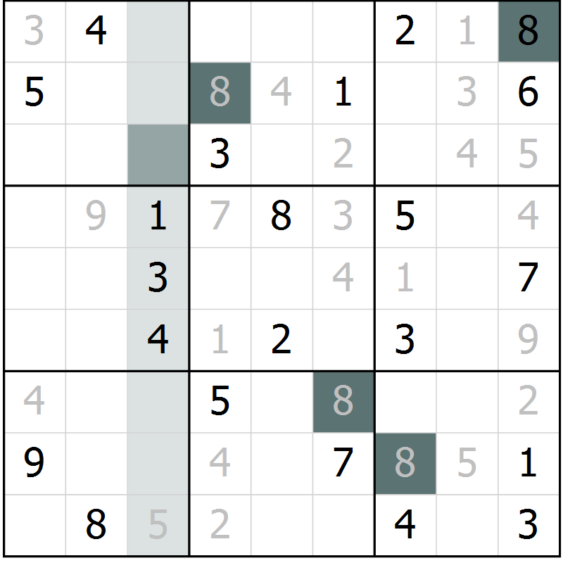 Position des candidats pour la solution de la Gr 6 page 9 du magazine de sudoku Virtuose n° 117