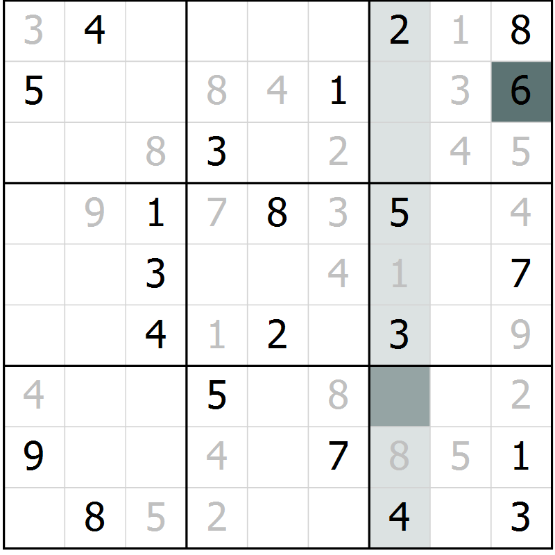 Position des candidats pour la solution de la Gr 6 page 9 du magazine de sudoku Virtuose n° 117