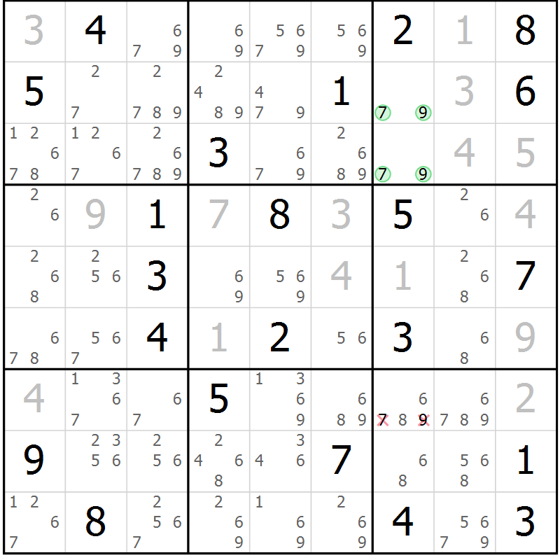 Position des candidats pour la solution de la Gr 6 page 9 du magazine de sudoku Virtuose n° 117