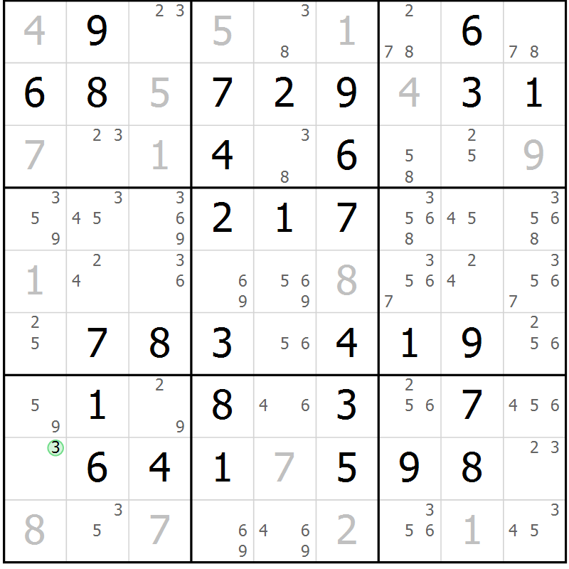 Position des candidats pour la solution de la Gr 60 page 63 du magazine de sudoku Virtuose n° 117