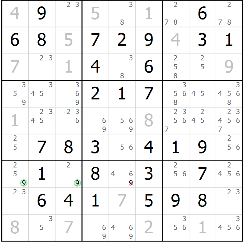 Position des candidats pour la solution de la Gr 60 page 63 du magazine de sudoku Virtuose n° 117