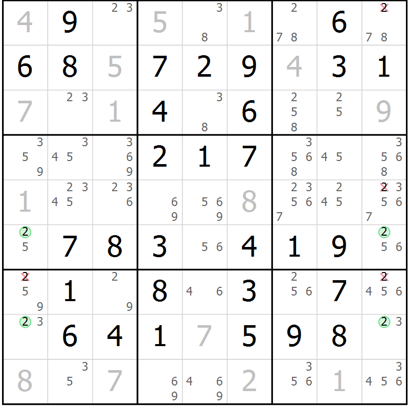 Position des candidats pour la solution de la Gr 60 page 63 du magazine de sudoku Virtuose n° 117