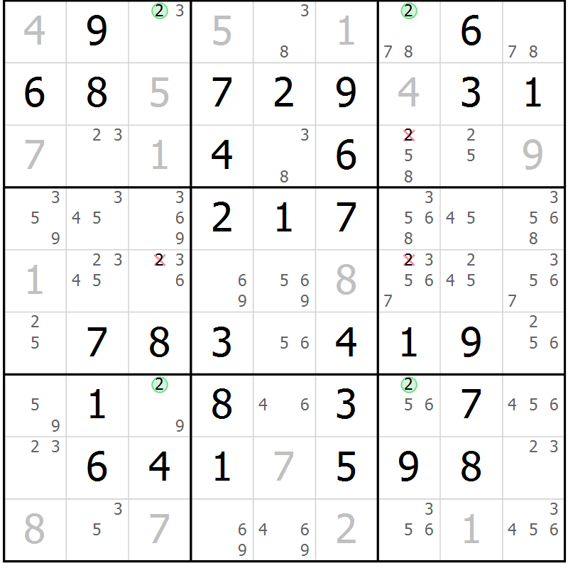 Position des candidats pour la solution de la Gr 60 page 63 du magazine de sudoku Virtuose n° 117