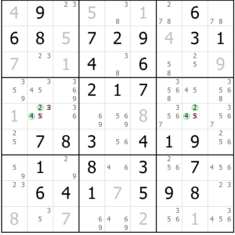 Position des candidats pour la solution de la Gr 60 page 63 du magazine de sudoku Virtuose n° 117