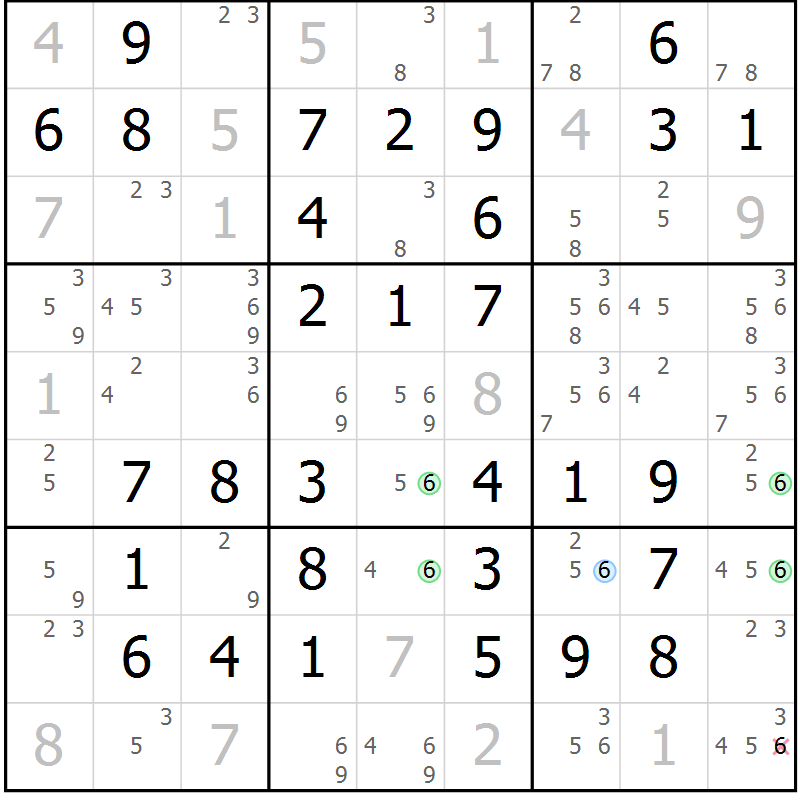 Position des candidats pour la solution de la Gr 60 page 63 du magazine de sudoku Virtuose n° 117