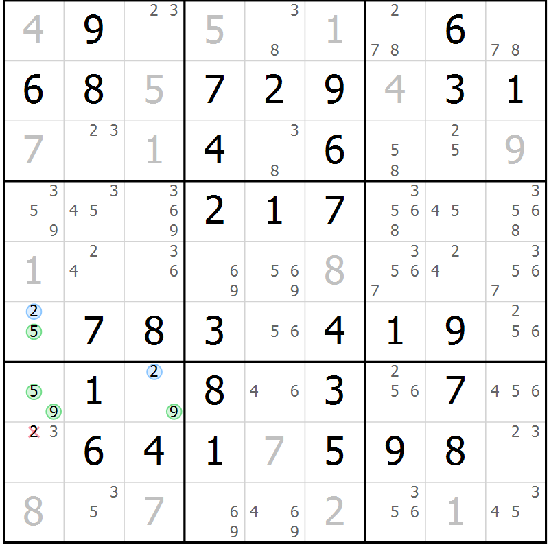 Position des candidats pour la solution de la Gr 60 page 63 du magazine de sudoku Virtuose n° 117