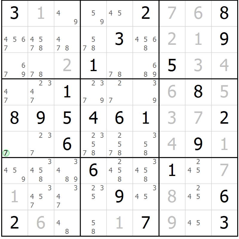 Position des candidats pour la solution de la Gr 61 page 64 du magazine de sudoku Virtuose n° 117