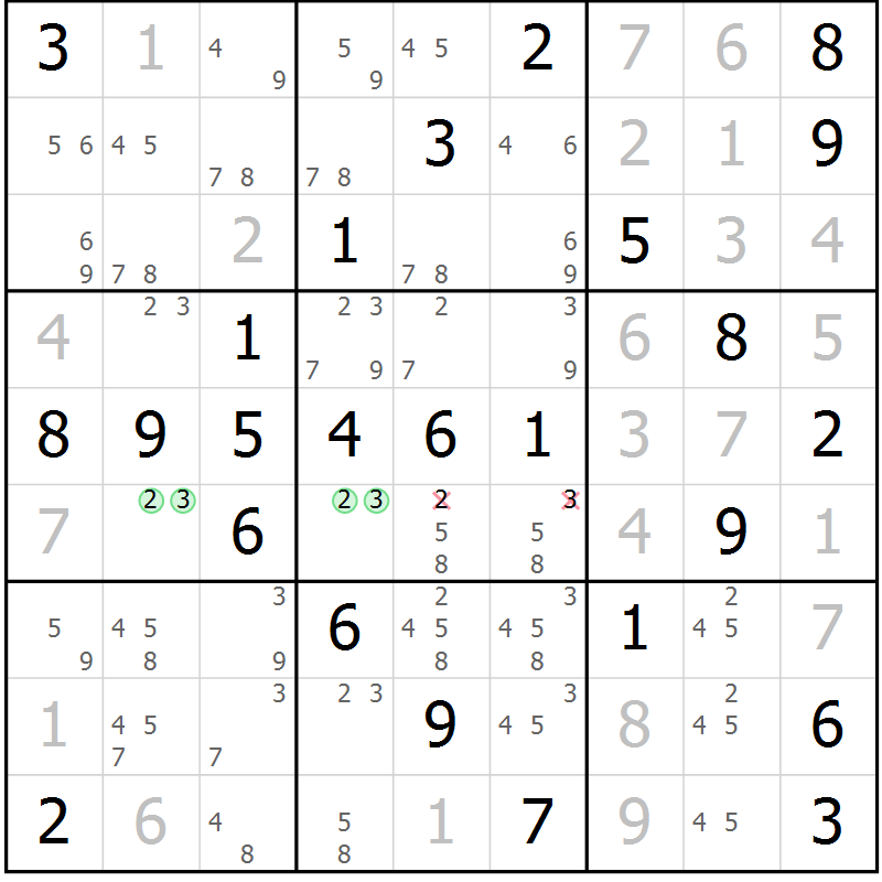 Position des candidats pour la solution de la Gr 61 page 64 du magazine de sudoku Virtuose n° 117