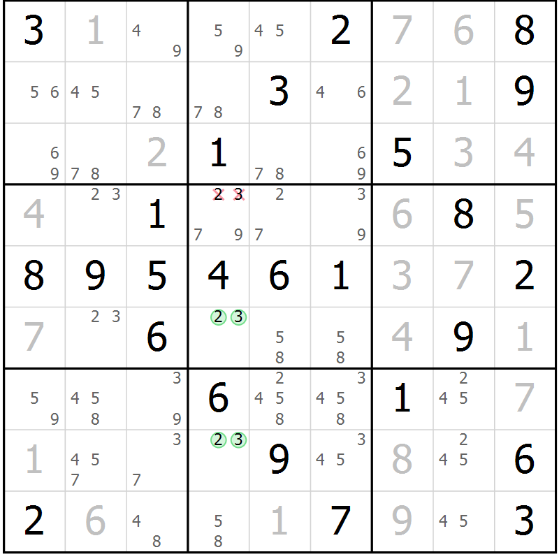 Position des candidats pour la solution de la Gr 61 page 64 du magazine de sudoku Virtuose n° 117
