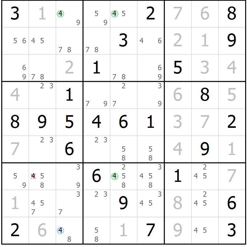 Position des candidats pour la solution de la Gr 61 page 64 du magazine de sudoku Virtuose n° 117