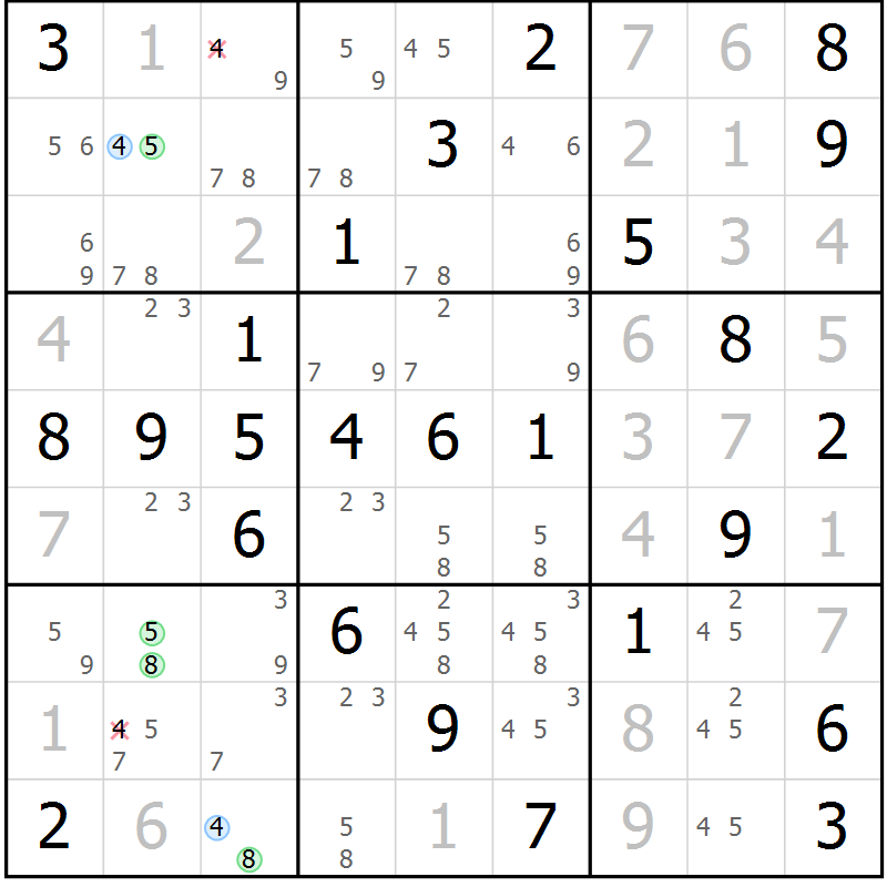 Position des candidats pour la solution de la Gr 61 page 64 du magazine de sudoku Virtuose n° 117