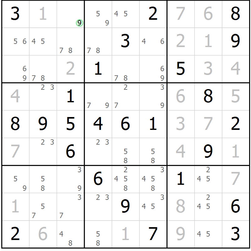Position des candidats pour la solution de la Gr 61 page 64 du magazine de sudoku Virtuose n° 117