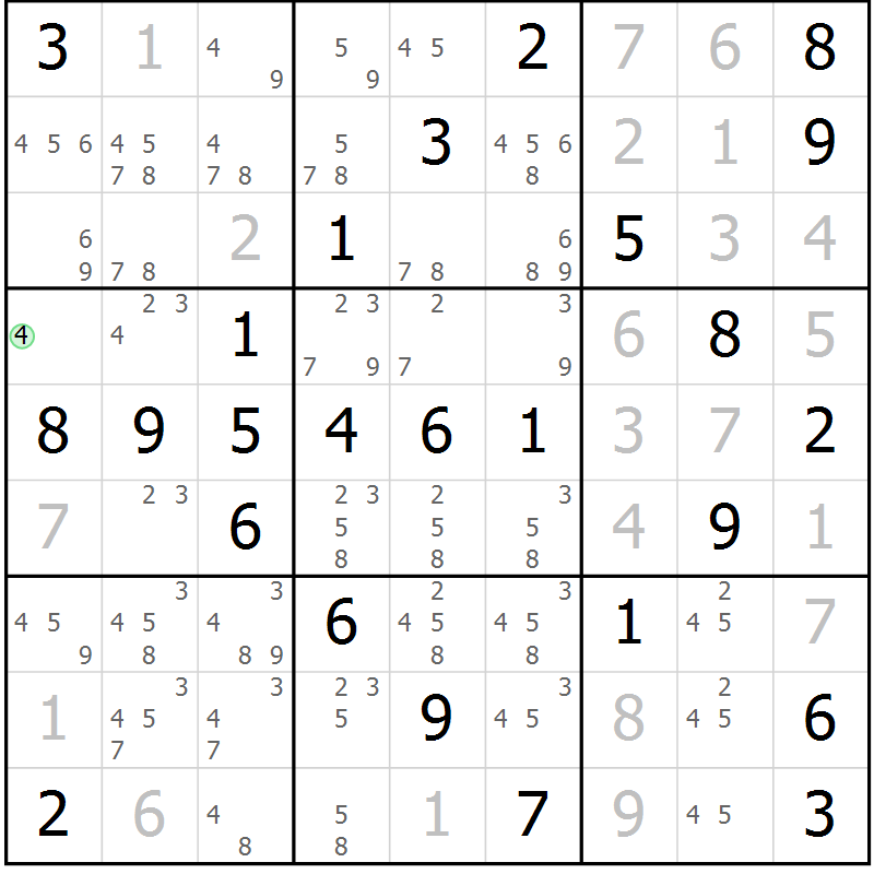 Position des candidats pour la solution de la Gr 61 page 64 du magazine de sudoku Virtuose n° 117