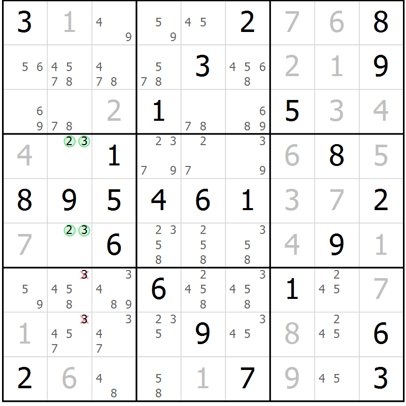 Position des candidats pour la solution de la Gr 61 page 64 du magazine de sudoku Virtuose n° 117