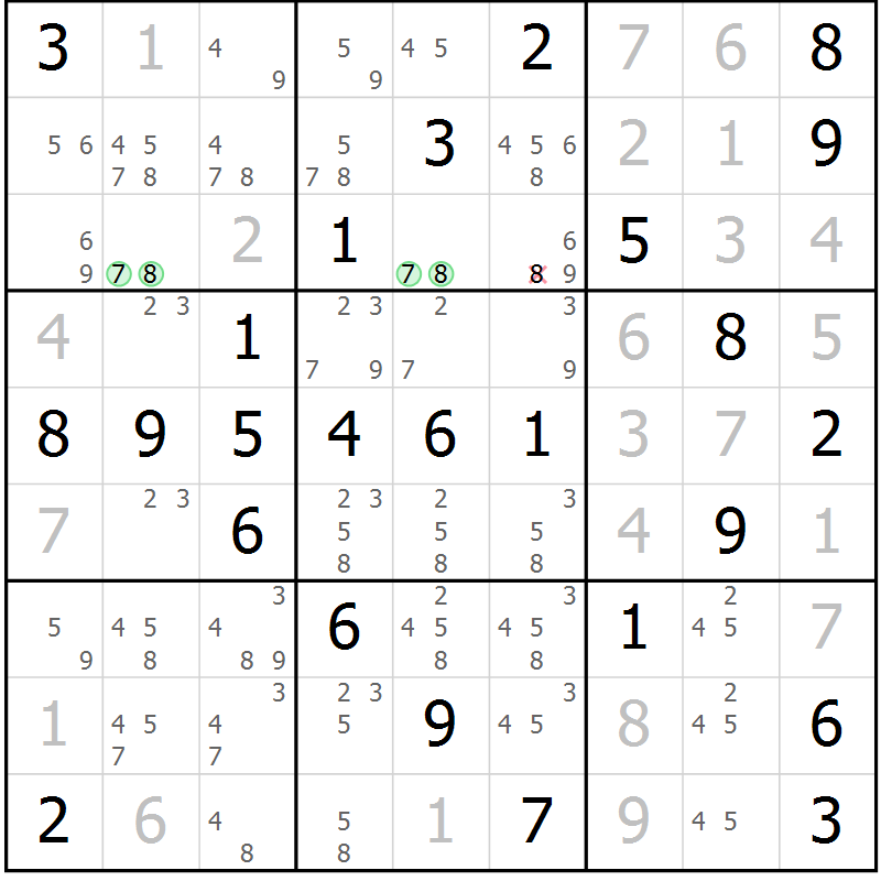 Position des candidats pour la solution de la Gr 61 page 64 du magazine de sudoku Virtuose n° 117