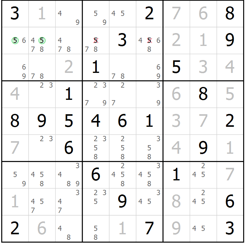 Position des candidats pour la solution de la Gr 61 page 64 du magazine de sudoku Virtuose n° 117