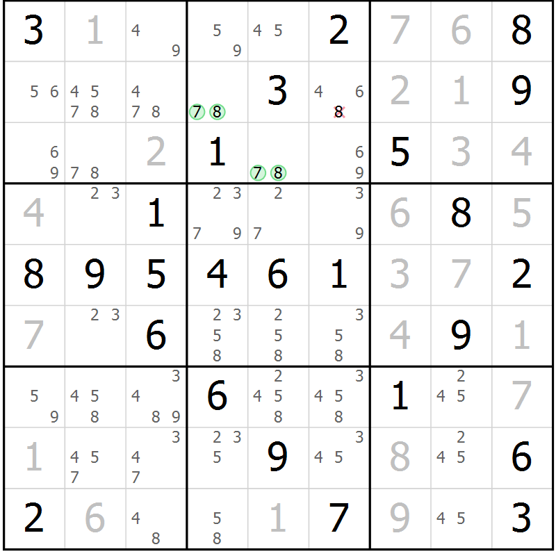 Position des candidats pour la solution de la Gr 61 page 64 du magazine de sudoku Virtuose n° 117