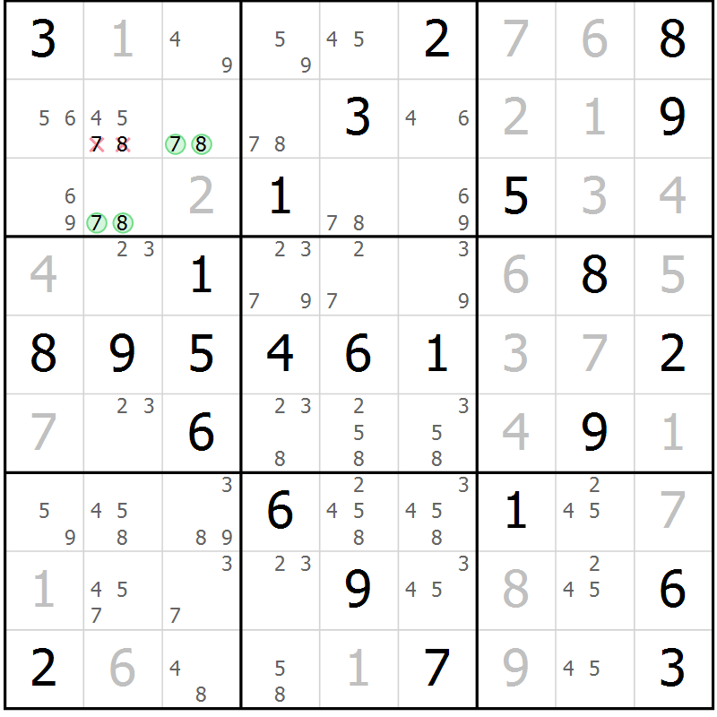 Position des candidats pour la solution de la Gr 61 page 64 du magazine de sudoku Virtuose n° 117