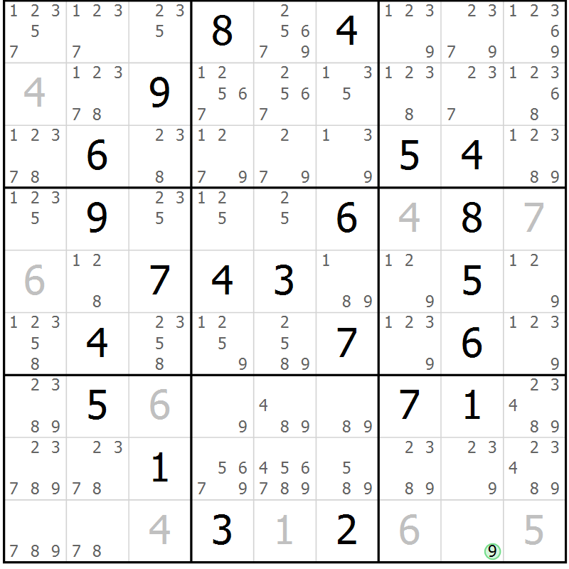 Position des candidats pour la solution de la Gr 62 page 65 du magazine de sudoku Virtuose n° 117