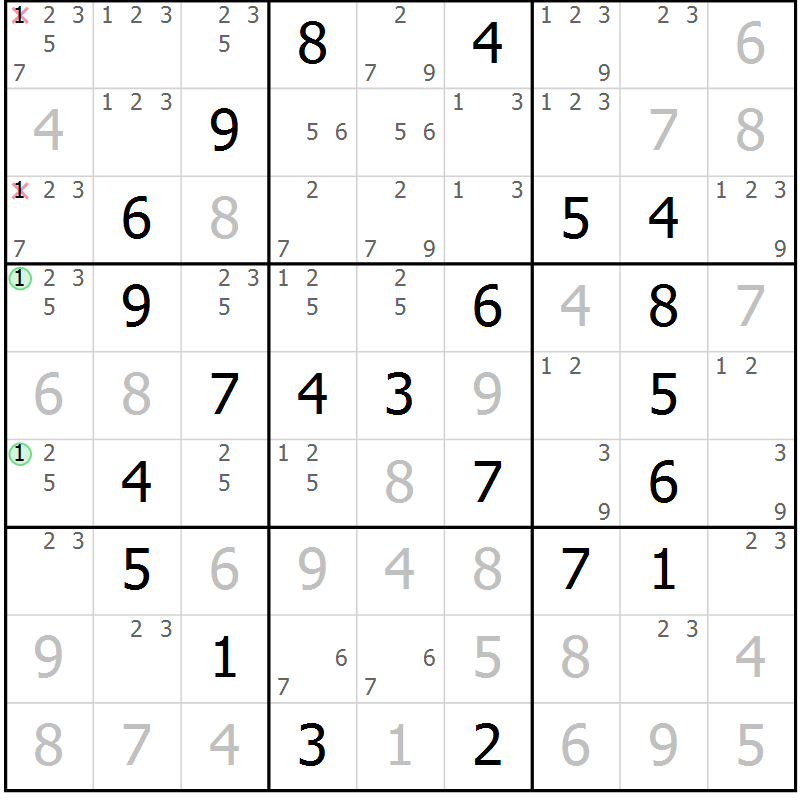 Position des candidats pour la solution de la Gr 62 page 65 du magazine de sudoku Virtuose n° 117