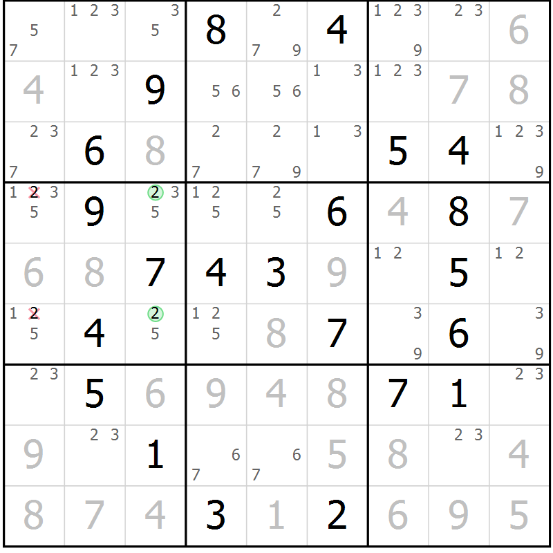 Position des candidats pour la solution de la Gr 62 page 65 du magazine de sudoku Virtuose n° 117