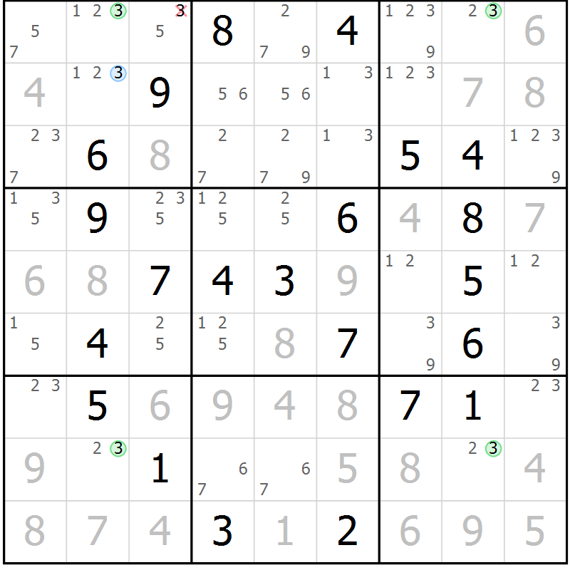 Position des candidats pour la solution de la Gr 62 page 65 du magazine de sudoku Virtuose n° 117