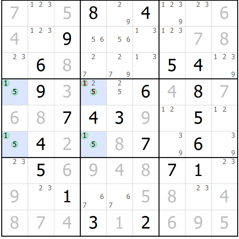 Position des candidats pour la solution de la Gr 62 page 65 du magazine de sudoku Virtuose n° 117
