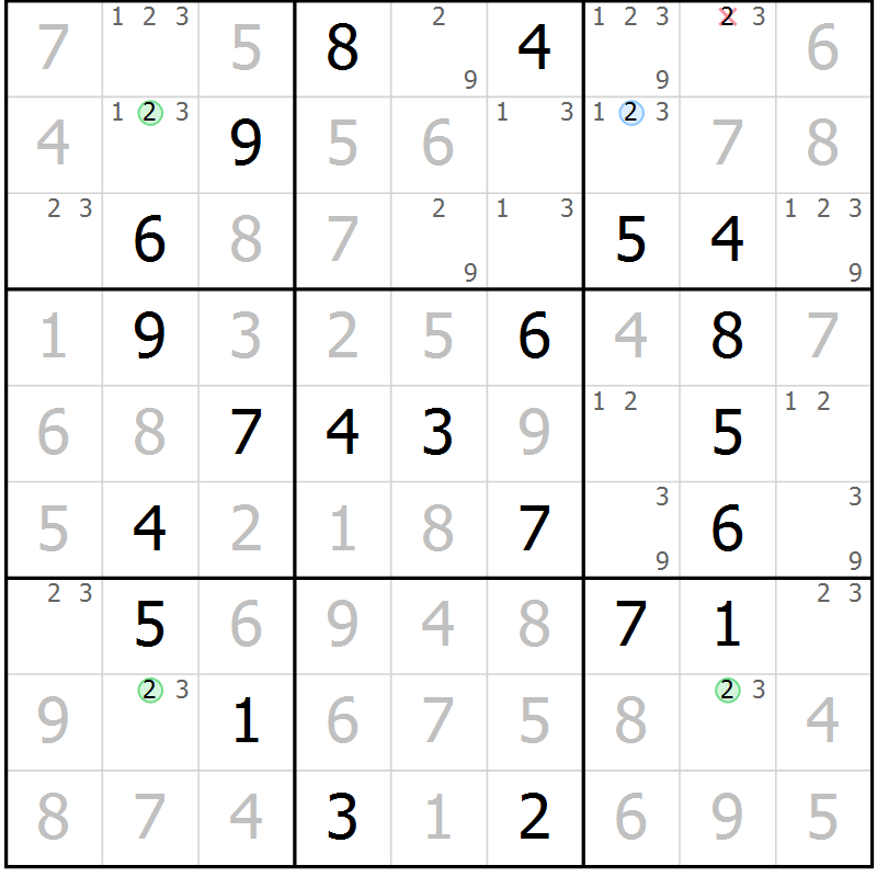 Position des candidats pour la solution de la Gr 62 page 65 du magazine de sudoku Virtuose n° 117