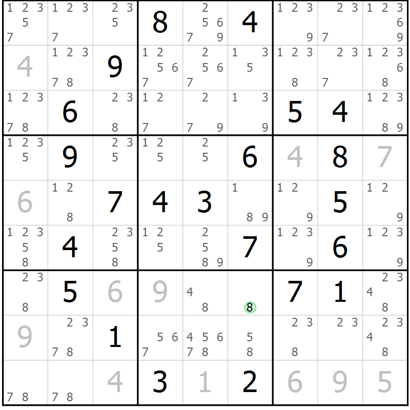 Position des candidats pour la solution de la Gr 62 page 65 du magazine de sudoku Virtuose n° 117