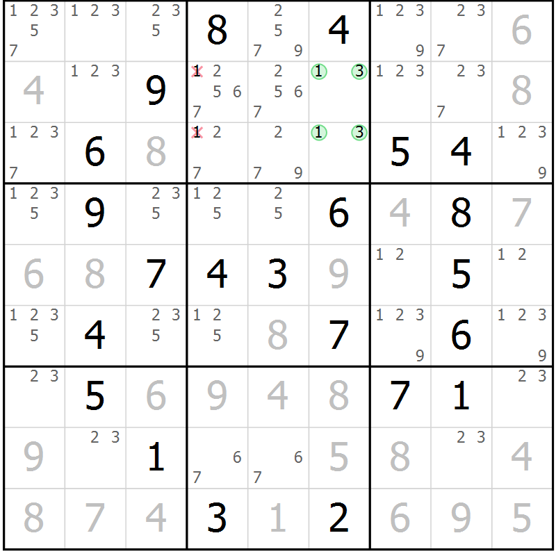 Position des candidats pour la solution de la Gr 62 page 65 du magazine de sudoku Virtuose n° 117