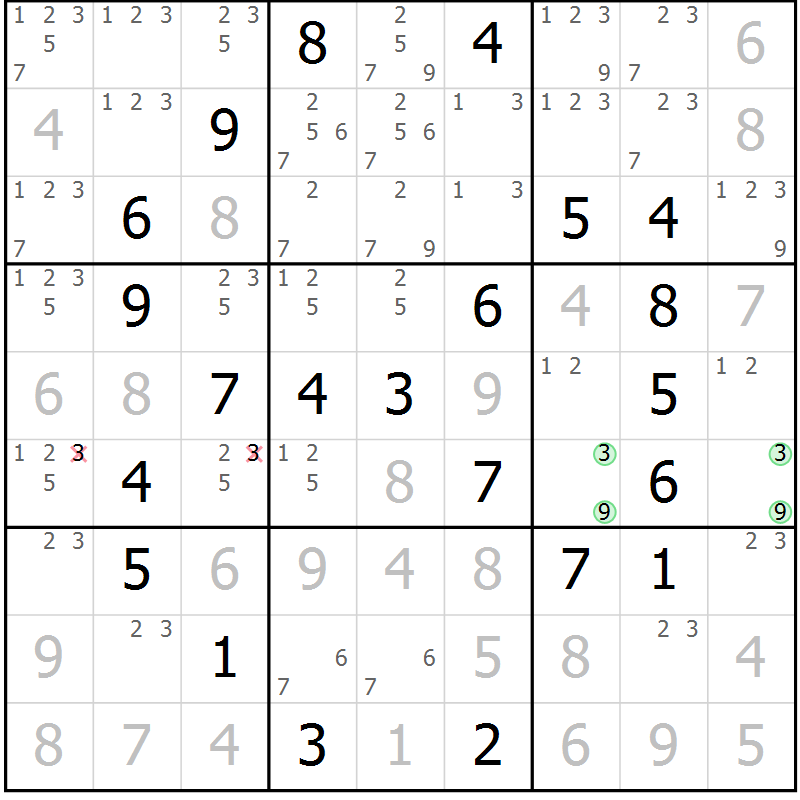 Position des candidats pour la solution de la Gr 62 page 65 du magazine de sudoku Virtuose n° 117