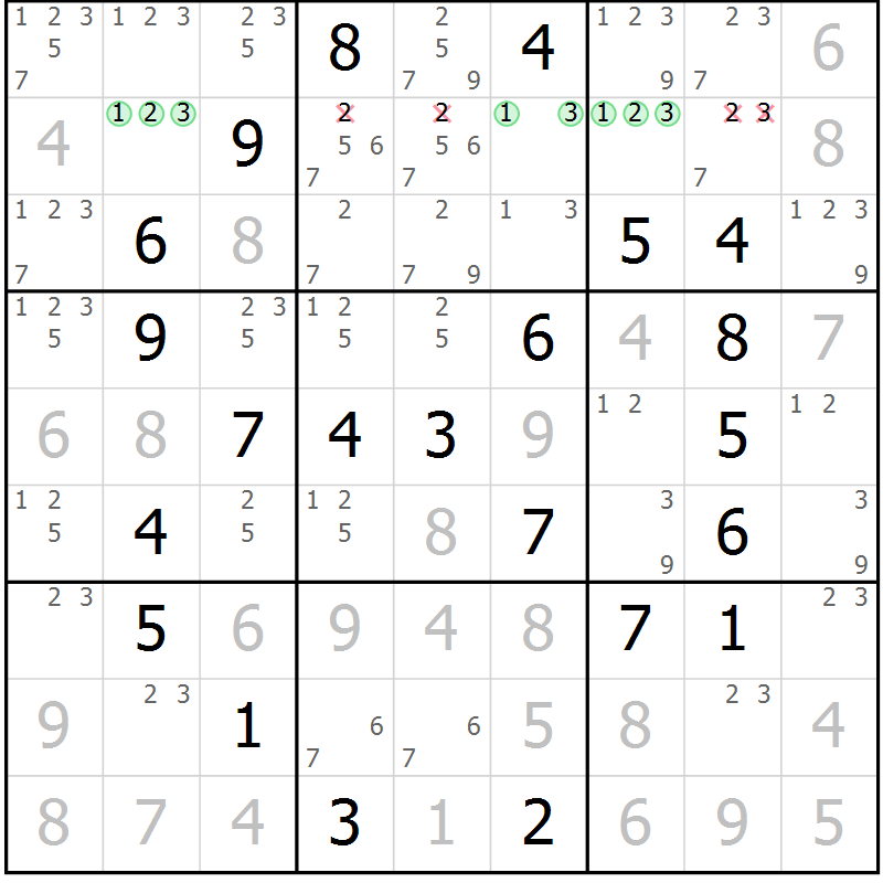 Position des candidats pour la solution de la Gr 62 page 65 du magazine de sudoku Virtuose n° 117