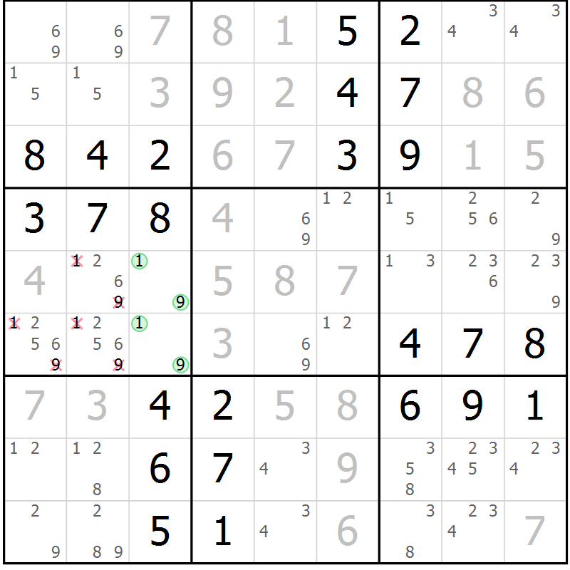 Position des candidats pour la solution de la Gr 63 page 66 du magazine de sudoku Virtuose n° 117