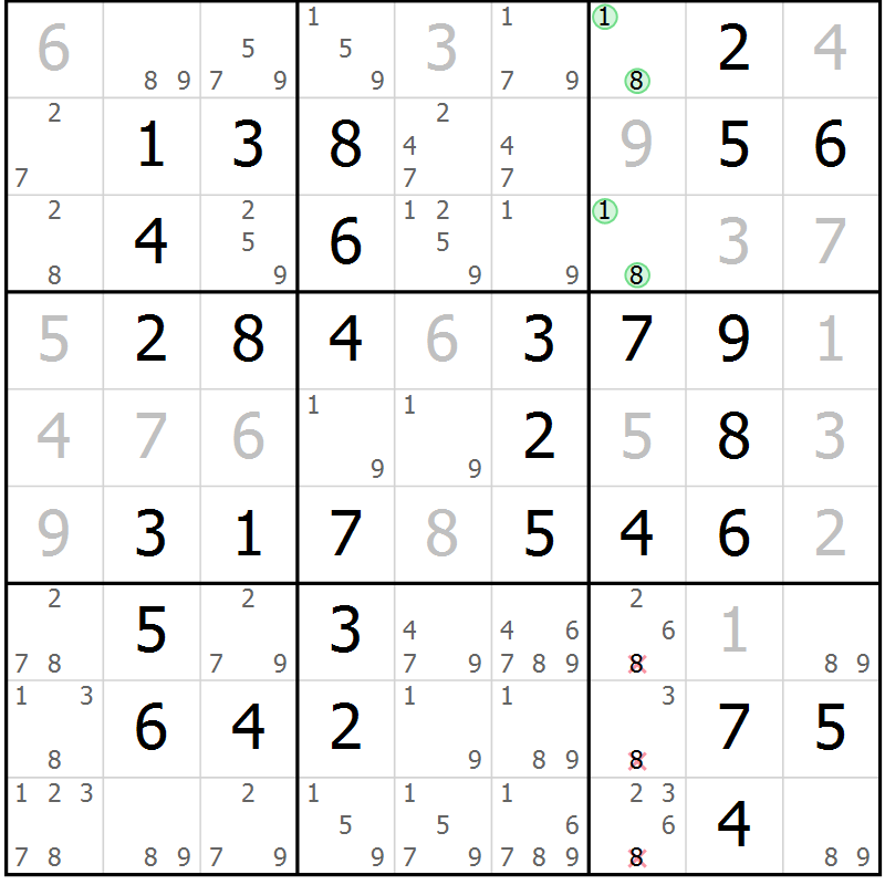 Position des candidats pour la solution de la Gr 64 page 67 du magazine de sudoku Virtuose n° 117
