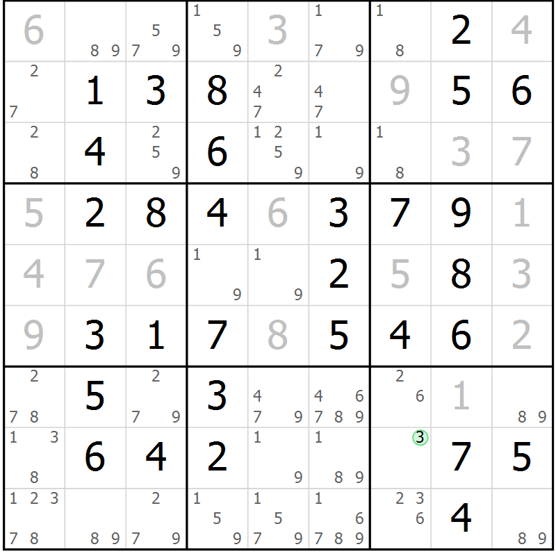 Position des candidats pour la solution de la Gr 64 page 67 du magazine de sudoku Virtuose n° 117