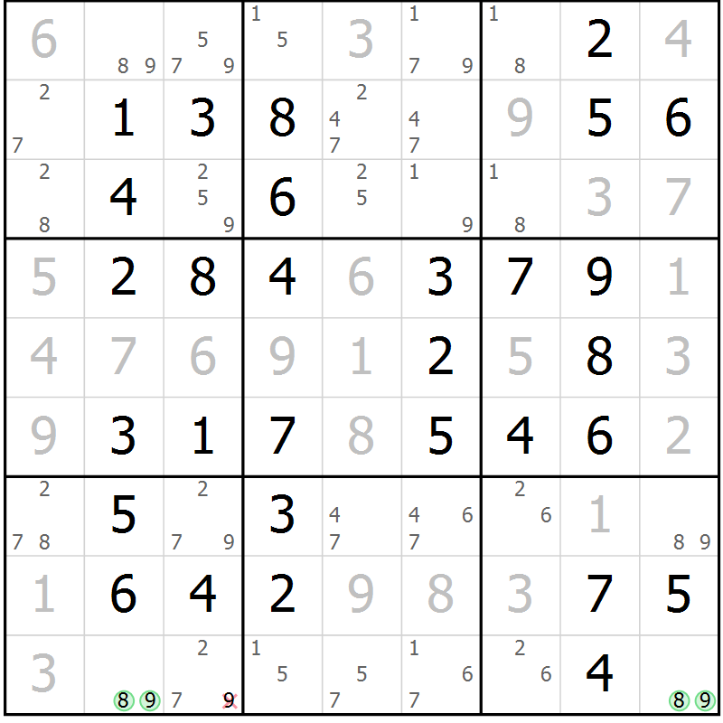 Position des candidats pour la solution de la Gr 64 page 67 du magazine de sudoku Virtuose n° 117