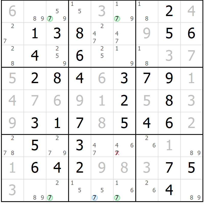 Position des candidats pour la solution de la Gr 64 page 67 du magazine de sudoku Virtuose n° 117