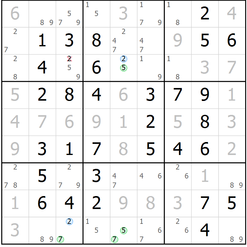 Position des candidats pour la solution de la Gr 64 page 67 du magazine de sudoku Virtuose n° 117