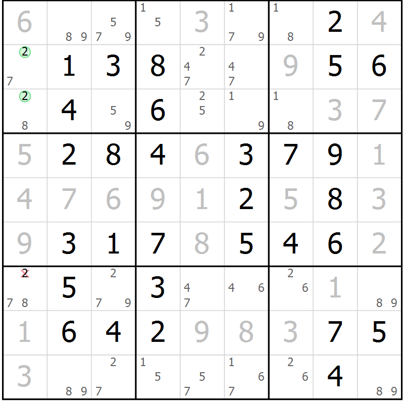 Position des candidats pour la solution de la Gr 64 page 67 du magazine de sudoku Virtuose n° 117