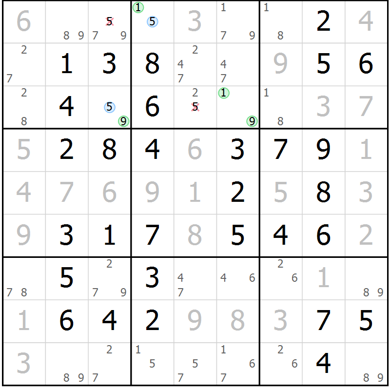 Position des candidats pour la solution de la Gr 64 page 67 du magazine de sudoku Virtuose n° 117