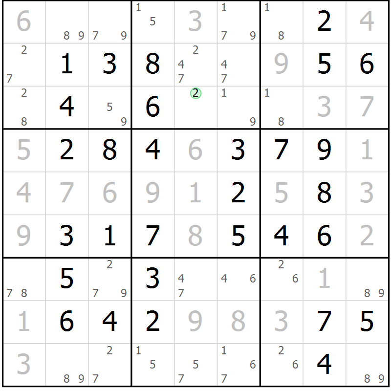 Position des candidats pour la solution de la Gr 64 page 67 du magazine de sudoku Virtuose n° 117