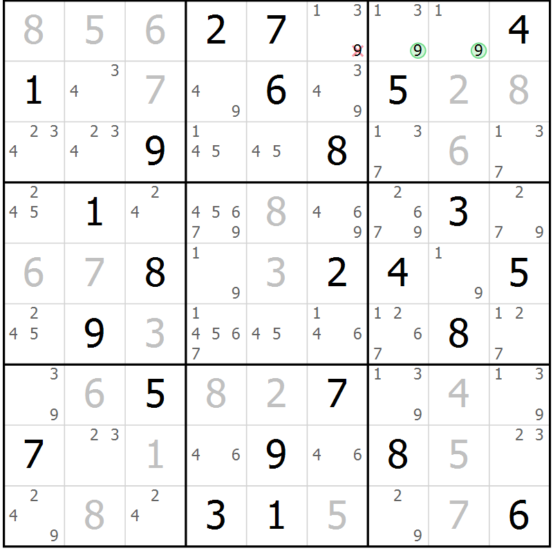 Position des candidats pour la solution de la Gr 65 page 68 du magazine de sudoku Virtuose n° 117