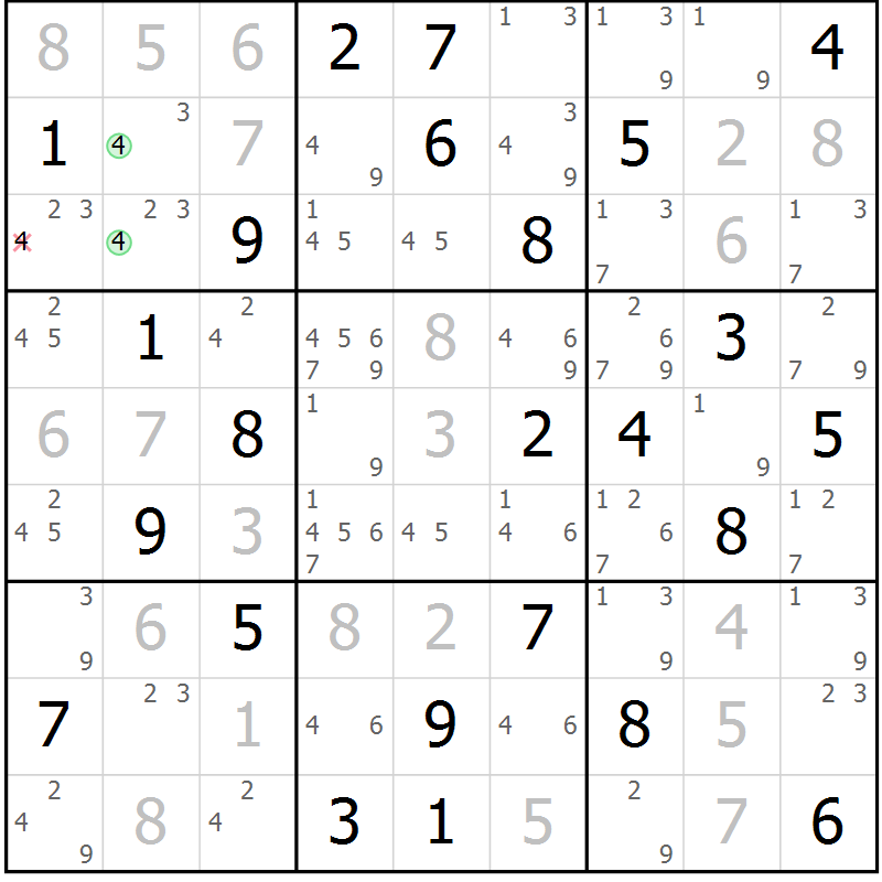 Position des candidats pour la solution de la Gr 65 page 68 du magazine de sudoku Virtuose n° 117