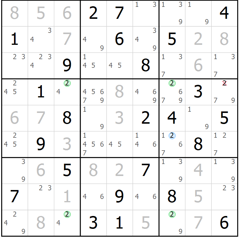 Position des candidats pour la solution de la Gr 65 page 68 du magazine de sudoku Virtuose n° 117