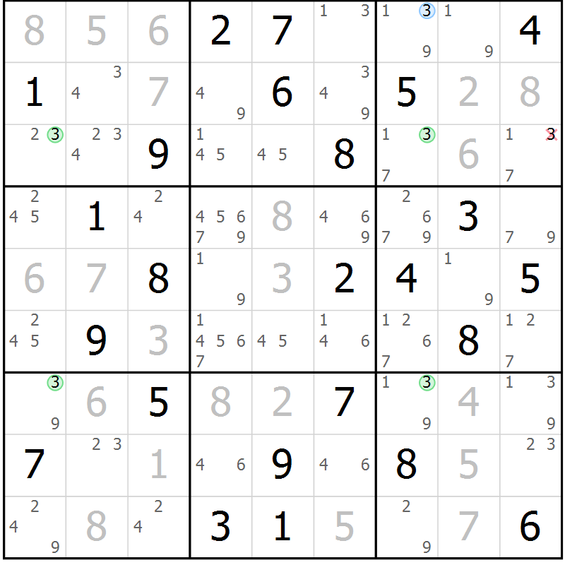 Position des candidats pour la solution de la Gr 65 page 68 du magazine de sudoku Virtuose n° 117