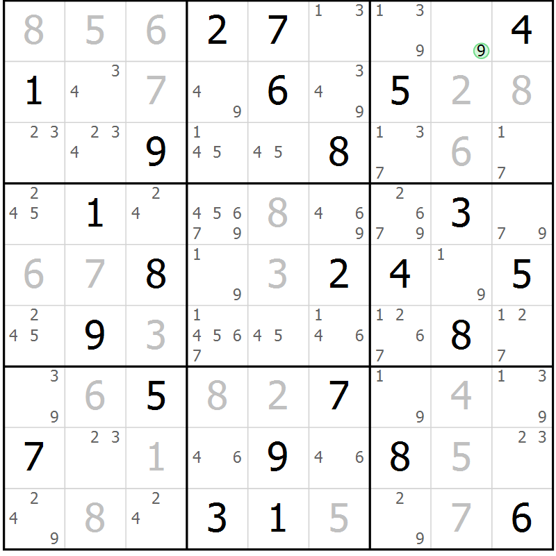 Position des candidats pour la solution de la Gr 65 page 68 du magazine de sudoku Virtuose n° 117