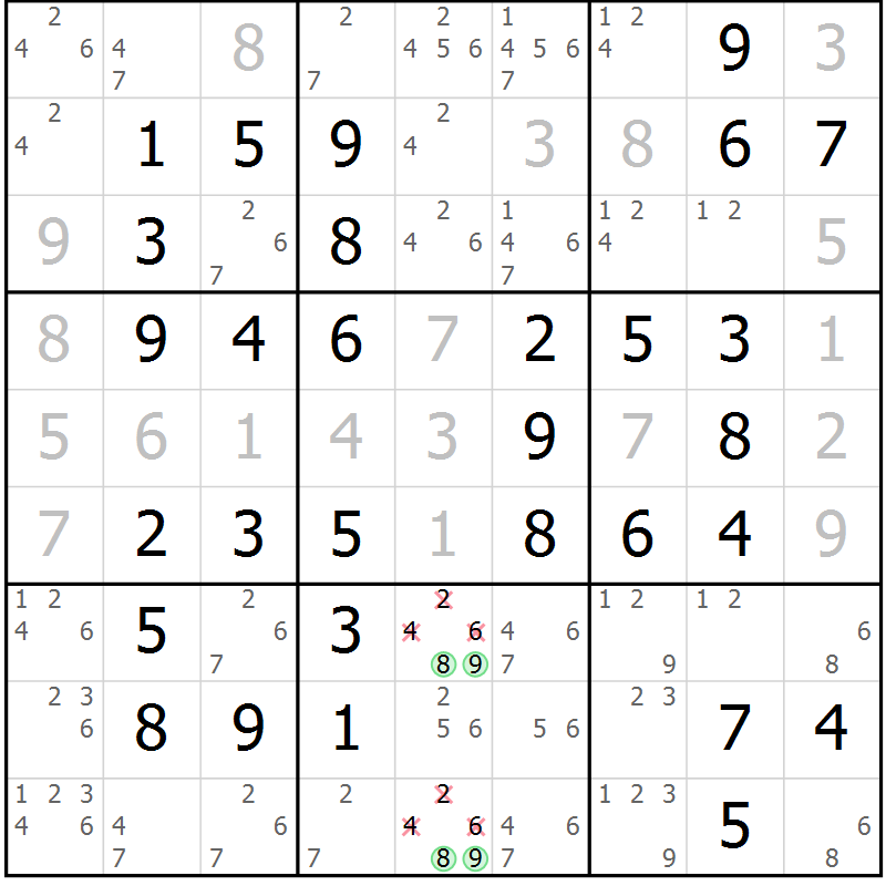 Position des candidats pour la solution de la Gr 66 page 69 du magazine de sudoku Virtuose n° 117