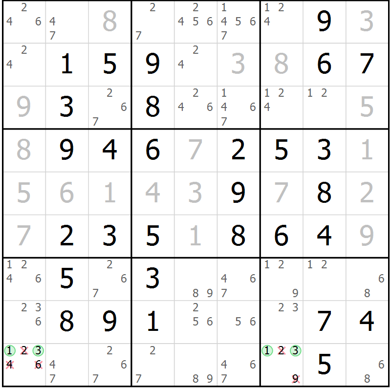 Position des candidats pour la solution de la Gr 66 page 69 du magazine de sudoku Virtuose n° 117